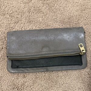 GAP Gray and Black Clutch with Gold Accents